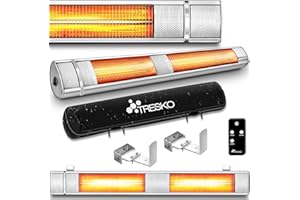 TRESKO Stufa a Infrarossi 3000W con Telecomando | Riscaldatore Elettrico Patio con 3 Livelli di Calore | Riscaldatore Patio Interno & Esterno | Riscaldatore a Parete Riscaldatore al Quarzo (Argento)