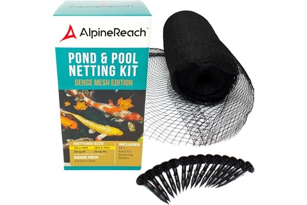 AlpineReach 2m x 3m Filet pour Bassin à Koï Noir, Couverture en Filet à Mailles Fines - Protège Les Poissons Koï des Oiseaux, des Chats, des Prédateurs, UV - Réutilisable, Piquets Inclus