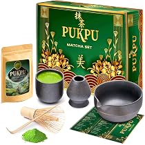 PUYUKO Set Matcha 4 Pezzi – Frusta Bambù Chasen, Cucchiaio Chashaku, Supporto In Ceramica, Per Cerimonia Del Tè Giapponese
