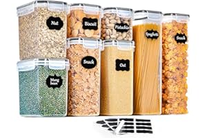 GoMaihe 8 contenitori alimentari da cucina, con chiusura ermetica, in plastica sigillata con coperchio, per conservare cereali, pasta, farina, cibo per animali domestici