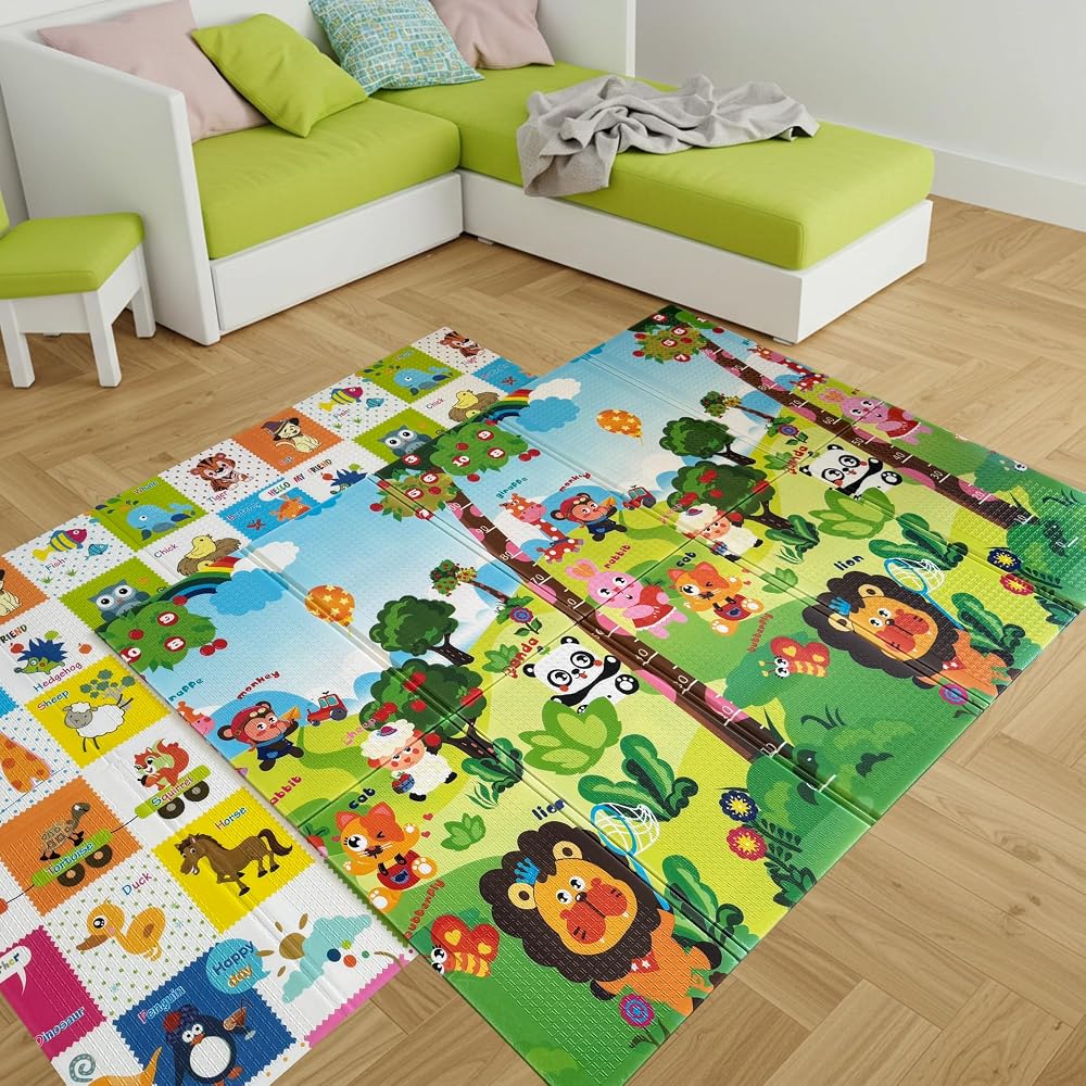 Sweden Baby Happy Jungle Çift Taraflı Katlanabilir Oyun Halısı ve Matı Premium Seri – Taşıma Çantalı (180X150)