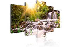CUADROS B&D XXL murando Cuadro en Lienzo Paisaje 200x100 cm Impresión de 5 Piezas Material Tejido no Tejido Impresión Artística Imagen Gráfica Decoracion de Pared Cascada Naturaleza c-C-0026-b-n