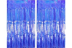 Drucilla Tende Metalliche Tinsel, 2 Pezzi Foil Tenda a Frange Scintillante Shimmer per Sfondo Fotografico e Decorazioni Festa Sfondo Compleanno Nozze Baby Shower, 1m x 2m, Blu