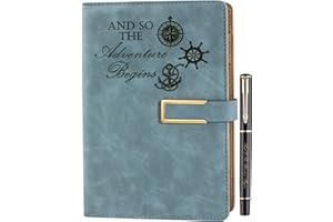 Farfume Ruled Refillable Notebook Premium Adventure A5 Journal, 21cm x 14.5cm Hardback Faux Leather Notebook, 100GSM Magnetic Buckle Notebook (Adventure - Sky Blue