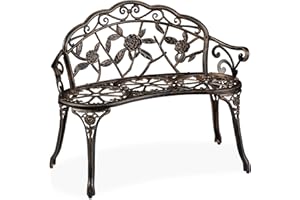 Relaxdays Banc de Jardin, 2 sièges, Roses, terrasse, de Balcon, en Aluminium et Fonte, Banc Antique, HlP 78 x 99 x 52 cm