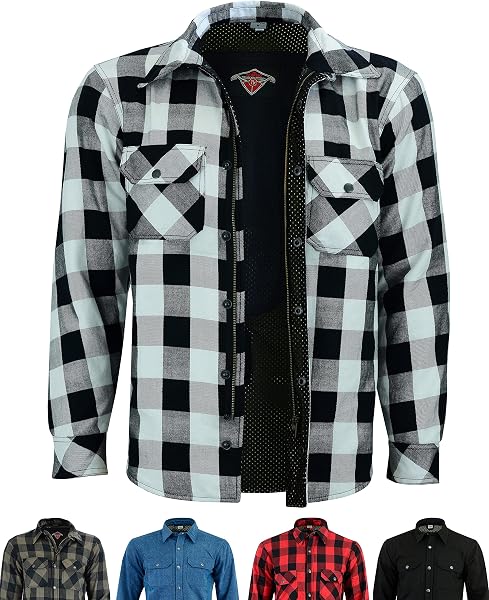 Texpeed Motorradhemden herren mit protektoren - Biker Motorradjacke Hemden Hergestellt mit Aramid - Mit Schutz (EN 1621-1) Weiß - L - 1
