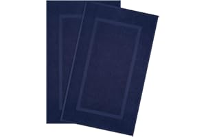Hammetex Bath Mat Set 2 Pieces, 100% Cotton Shower Mat for Bathroom, Absorbent, Washable Bath Floor Mats, 51 x 86 cm, Large Bath Mats, Dark Blue
