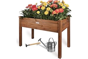 ‎NEEDS&WANTS needs&wants® Hochbeet aus Holz für Garten Balkon Terrasse, Pflanzkasten Bausatz rechteckig schmal mit Vlies-Folie, Kräuterbeet Pflanzenkasten deko, dunkel-braun