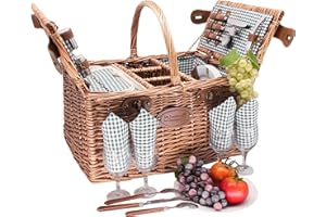 Les Jardins de la Comtesse Kosz piknikowy Saint-Germain zielona kratka ciemna wiklina - kosz ze stojakiem na butelki - dla 4 osób