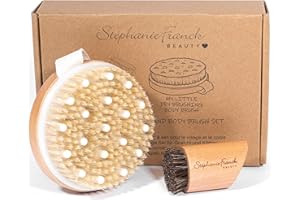 Stephanie Franck Beauty - Dry Brushing Body & Face Brush - Set de cepillos para masaje manual en seco del cuerpo (firme) y de la cara (firme) en cerdas naturales y madera