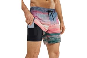 QAYMZUMD Mens Swimming Shorts Quick Dry，Men's Swimming Trunks 2 in 1 Shorts Mens Board Shorts Dry Fit Beach Shorts for UK Man with Compression Liner Training Shorts Men Waterproof Shorts S-3XL