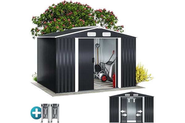GARDEBRUK® Abri de Jardin métal XXL 5m² Fondation 260x205x180cm Porte coulissante Anthracite cabane de Jardin cabanon Rangement Outils 9m³