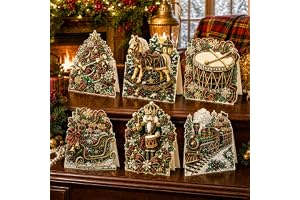 Diamantkonst julkort, 6-pack pärlor diamantmålningssats gratulationskort | Jul diamant konstkit vuxna, 3D julkort med kuvert, pärlkonstkit för vuxna, gör-det-själv-present till fest, jul