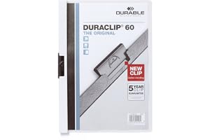 Durable Duraclip Original 60 Klämmapp, A4, 5 stycken, vit, 223802 | Plastmapp för 60 blad, stålklämma utan hålslagning, premiummaterial, för presentation och organisering, Made in Germany