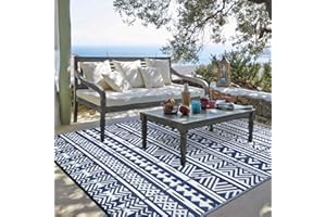 Enyhom Dwustronny dywan outdoorowy, 150 x 240 cm, niebieski, trwały plastikowy dywan ogrodowy, duża mata podłogowa i tkany dywanik, plastikowy dywan słomkowy, dywan na patio, do kampera, kempingu