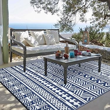 Outdoor-Teppich rund 240 cm, schwarz-weiß, Kunststoffteppich, ideal für Balkon, Terrasse 39,99 € kaufen