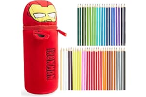Marvel Spiderman Matite Colorate con Astuccio Scuola 48 Pz Iron Man Set da Colorare per Disegnare e Schizzare Regalo Bambino (Rosso Iron Man)