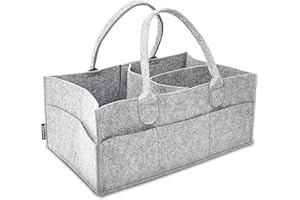 Rubberneck Cesta de fieltro para pañales - Organizador de almacenamiento portátil para bebés, 40 x 26 x 17 cm, Gris Claro