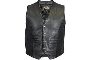 MDM Veste Gilet en Cuir Biker avec des Boutons