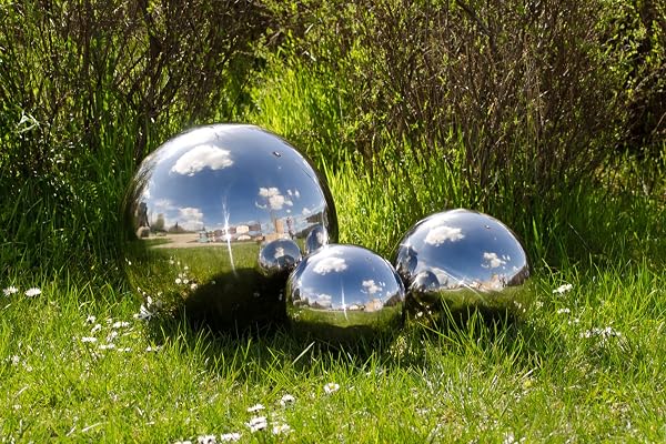 Köhko Ensemble de 3 Boule décorative Poli en Acier Inoxydable Balle Flottante pour Jardin ou étang ø 28-38-58 CM