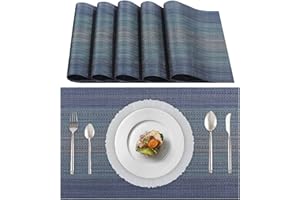 Lumaca Juego de 6 Manteles Individuales Lavables, (70% PVC y 30% Poliéster) Salvamanteles Individuales, Fácil Limpieza, Antideslizantes, Resistentes al Calor, Ideales para la Mesa de la Cocina,Azul