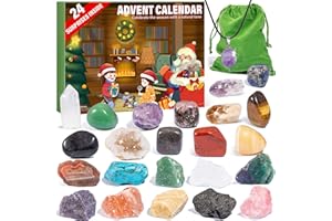 QianCannaor Crystal Advent Calendar 2024 with 24 Days Christmas Countdown, Natural Rock Stones & Minerals for Exploring, Learning, Collection, Scientific Xmas Gift