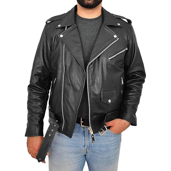 Blouson En Cuir Véritable Pour Homme Style Biker Brando - Fermeture Diagonale, Piques Aux épaules