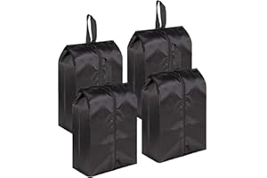 MISSLO Portable Nylon Travel Shoe Bags with Zipper Closure (Pack 4, Black)