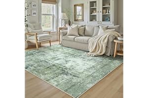 HUGEAR Zmywalne dywany do salonu, dywan 150 x 210 cm, zielony, antypoślizgowy, abstrakcyjny, naturalny, neutralny, nowoczesny, duży dywan, sypialnia, kuchnia, korytarz, salon, przy łóżku, dywany z