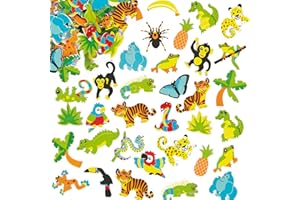 Baker Ross Lot de 100 Autocollants en Mousse - Motif Jungle et forêt Tropicale
