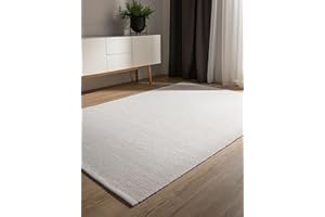 benuta Basic Alfombra Algodon Ron - Blanco 140x200 cm - 100% Tejida a Mano - Estilo: Uni, Minimalista, Natural - Fácil Cuidado para Salon, Sala de Estar y Dormitorio