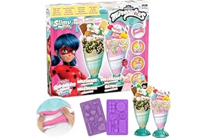 Miraculous Biedronka Sprinkles n 'Slimy Milkshake: Zestaw do szlamu dla dziewcząt i chłopców, zabawki do odgrywania ról z kubkiem, foremkami, śluzem i lekką gliną, lukrem i uszczelką