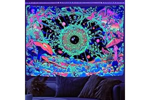 Alishomtll Czarne światło, abstrakcyjny, kolorowy dywan ścienny w stylu hipisowskim, psychodeliczny dywan ścienny, estetyczny dywan ścienny, sztuka UV, do sypialni, dekoracja 210 x 150 cm