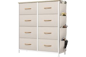 YITAHOME Cajonera de Tela con Bolsillos Laterales, Ganchos,Cómoda de Tela,Unidad de Almacenamiento,con 8 cajones Extraíbles,Cómoda de para Sala de Estar,Dormitorio, habitación Infantil,Beige