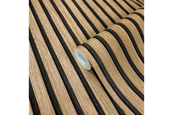 WALLCOVER Papier peint aspect bois, marron, panneaux acoustiques, effet 3D, panneaux en bois scandinave, aspect naturel, moderne, 10,05 x 0,53 m, fabriqué en Allemagne