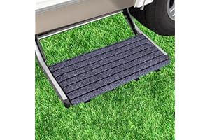 FENGQQKJ Tappeto nero regolabile per camper gradini, tappetino antiscivolo per 7 – 10 pollici, con chiusura a fibbia, 46 x 46 cm