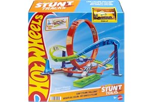 Hot Wheels Action Loop Cyclone Challenge Track Set with 1:64 Scale Toy Car, Easy Storage