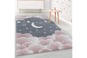 HomebyHome Tappeto per Bambini Tappeto Cameretta Bambino Disegno Stella Rosa 160x230 cm - Tappeto Pelo Corto Tappeto Camera Ragazzo - Tappeto Camera dei bambini Sala giochi Tappeto Cameretta Bambina