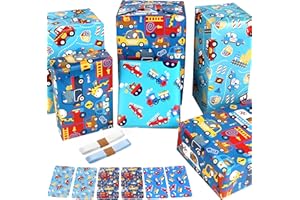 BWLOIES Papier Cadeau Anniversaire Enfant Garcon,Papier Cadeau Bleu Car Voiture Police Camion de Pompier Grue Ambulance Tractor Girafe éléphant Papier Emballage Cadeau Enfant Papier Anniversaire d'emballage