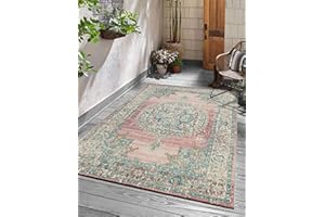 the carpet Palma Indoor & Outdoor Rug, Flat Weave, Robust, Modern Design, Vintage Look, Used Look, Super Flat, UV and Weather Resistant, Orient Pattern, Pink, 200 x 290 cm