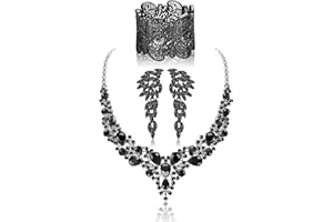 Kakonia Crystal Bling Jewellery Set for Women Rhinestone Necklace Earrings Bracelet Silver Gold Rosegold Tone Black Sparkling Galt Sparkle Bridal Weeding Bridesmaid Bride Jewellery for Women
