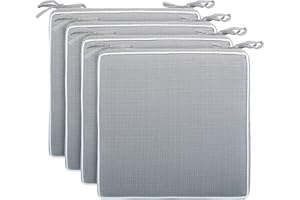 Brandsseller Cuscino per esterni da giardino, con bordo, effetto lino, resistente allo sporco e all'acqua, con nastri di fissaggio, 40 x 40 x 4 cm, confezione da 4 pezzi, grigio scuro