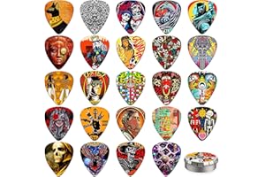 K KAREZOG Plektrum 24 Stück,Guitar Picks 0.46/0.71/0.96/1.20mm 4 Verschiedene Stärke Zelluloid Gitarren Plektren,Gitarren Plectrum für Akustikgitarre, E-Guitar, Bass,Ukulele (Mix-1)