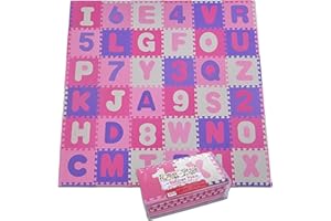 PINK PAPAYA Puzzlestar XXL, 110 pezzi puzzle tappeto per bambini in EVA antiscivolo - Il grande tappeto gioco può essere montato, ogni pezzo è 30x 30x 1cm di larghezza - Tappeto Puzzle con numeri e lettere