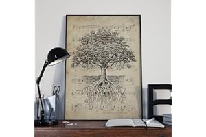 Nacnic Poster Arbre de Vie, Vintage Musique. Illustration sur Les partitions Anciennes. Les Amateurs de Musique. Format A3 sans Cadre.