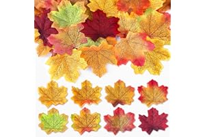 ROLLWAY 400 Pezzi Foglie Autunnali Decorative Foglie d Acero Artificiali Autunno Foglia Acero Autunnali di Colori per Matrimoni, Halloween Festa, Giorno del Ringraziamento, Casa Decorazioni, Fai da Te