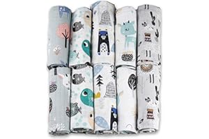 FENSILO,Chiffons en gaze,Lot de 10 couches 70x80 cm,Couches en tissu, fabriquées en UE, certifiées sans substances nocives,Gris,Blanc