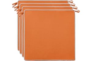 Brandsseller Lot de 4 Coussins de Chaise 40x40x4 cm - Galette de Chaise hydrofuge et anti-salissure avec Liens et Passepoil – pour l’intérieur et l’extérieur – Cuisine, Terrasse, Jardin – Orange