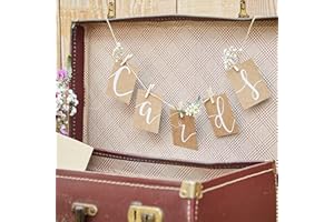 Ginger Ray Natural Kraft Wedding Card Box Bunting Twine & Pegs Rustic Country, White