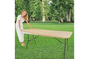 MOTY Nappe de table pliante rectangulaire, dos en plastique vinyle avec bord élastique, pour Noël, fête, pique-nique, marron clair, 2,4 m, 81,3 x 243,8 cm